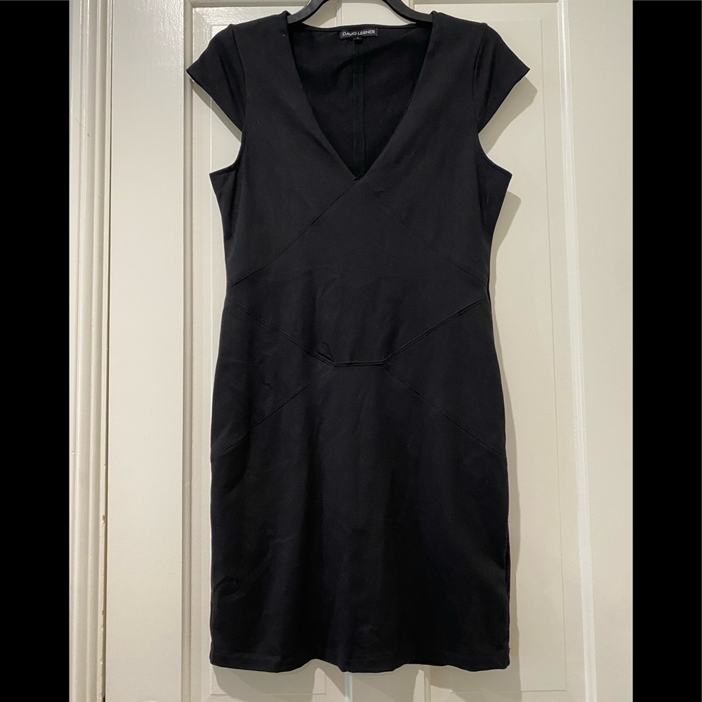 David Lerner cap sleeve fitted stretch Bodycon mini dress basic staple piece L - Picture 6 of 10